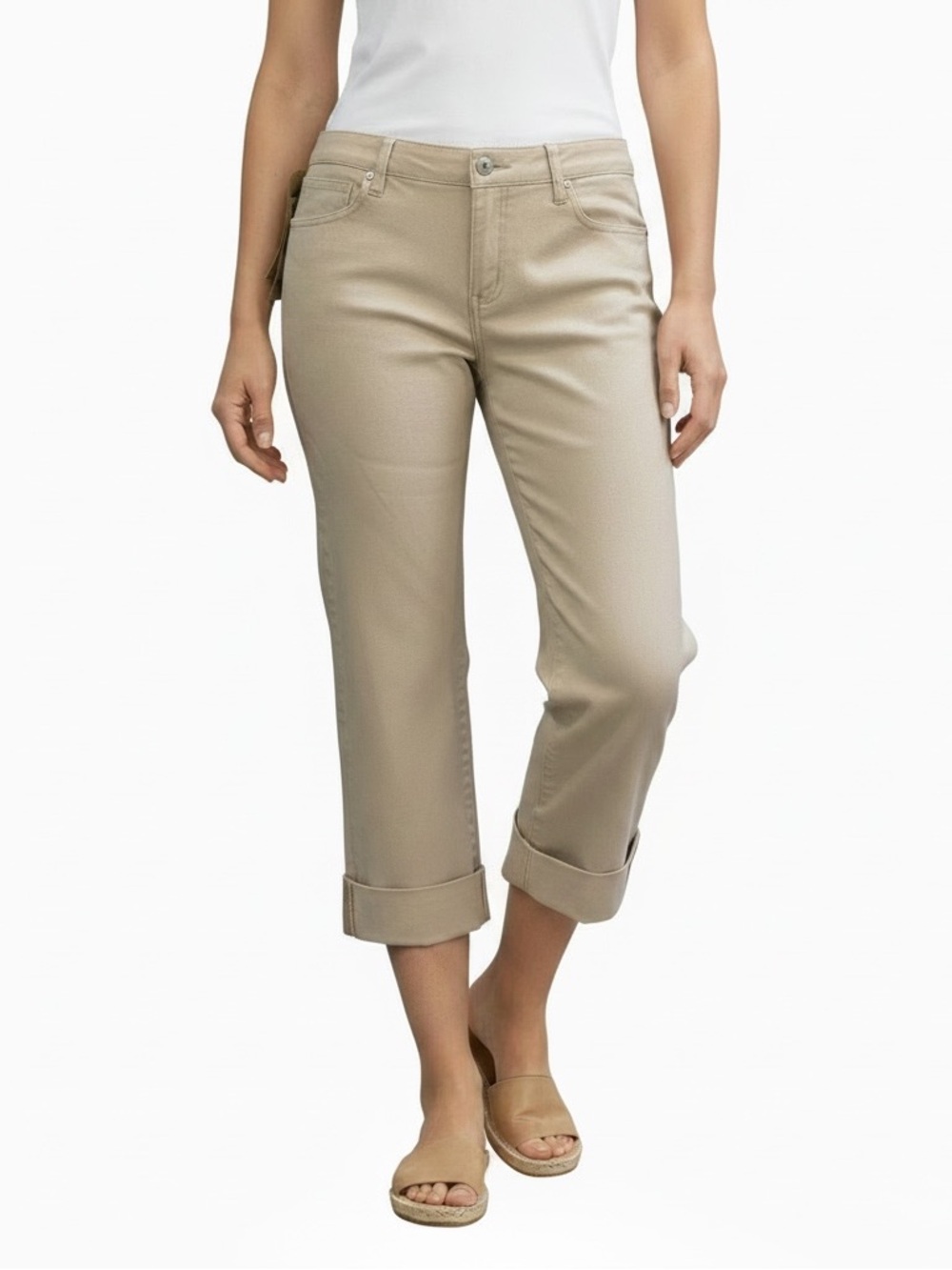 Beige Jean Capri  Cuffed Pants